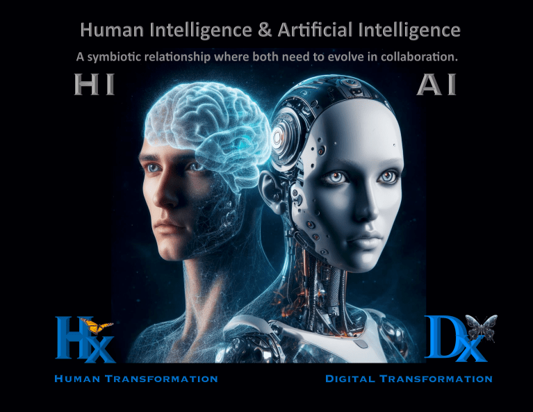 Human Intelligence and Artificial Intelligence - Image generated big DALL-E via Bing Image Creator