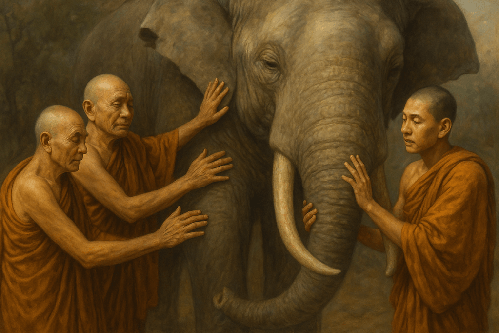 Three Blind Buddhists and an Elephant small