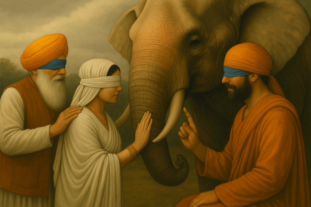 Three blind Sikh's and a wise elephant small